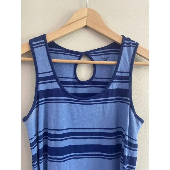Horny Toad Midi Dress Tie Waist Organic Cotton Navy Blue Stripe Medium M - Picture 2 of 5